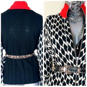 TRIBECA STUDIO VinTage Cotton Blend Checkered "DOPE" 90S Zip Cardigan Sweater